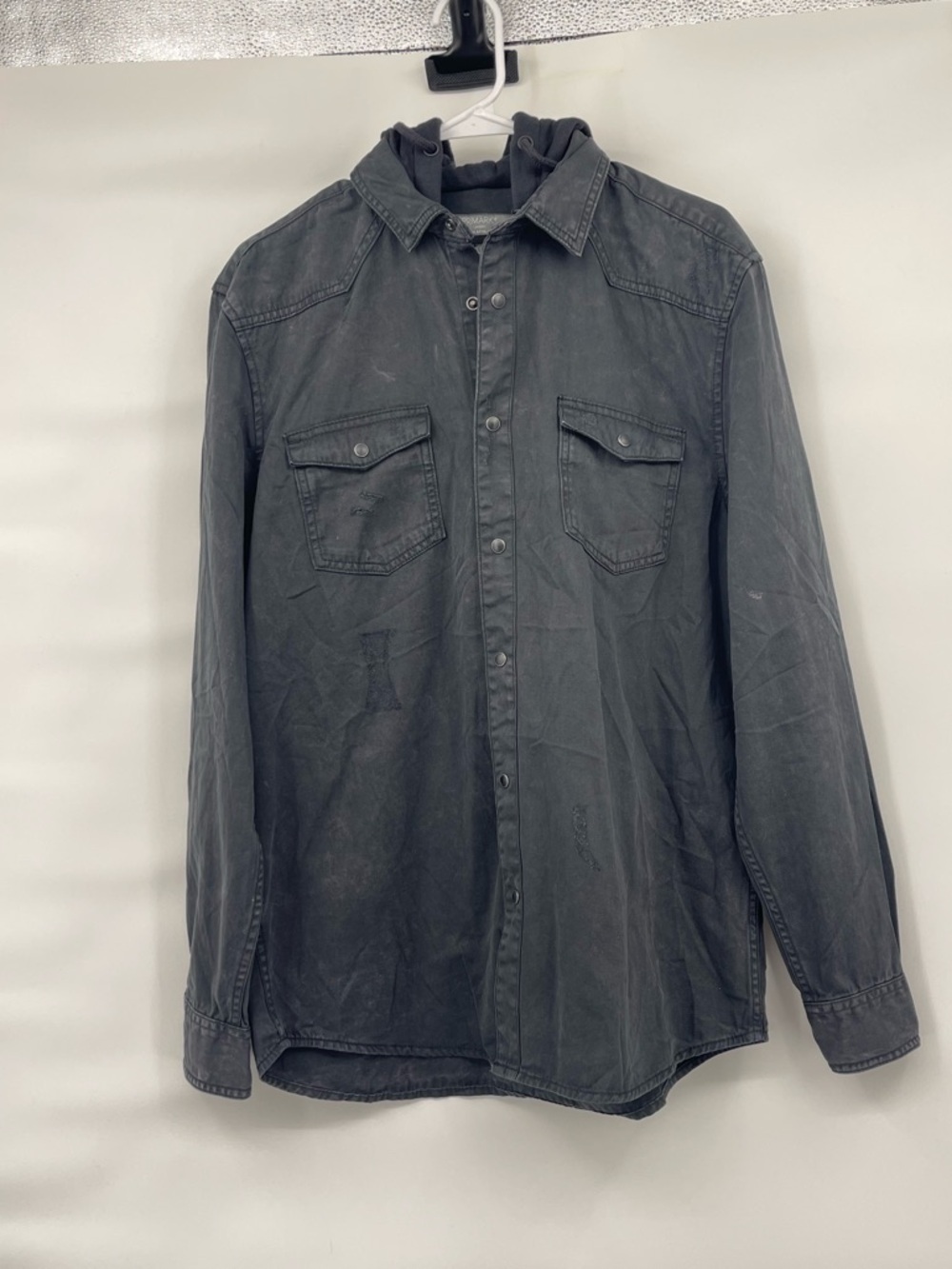 Primark NWT faded distressed black hooded button up shirt